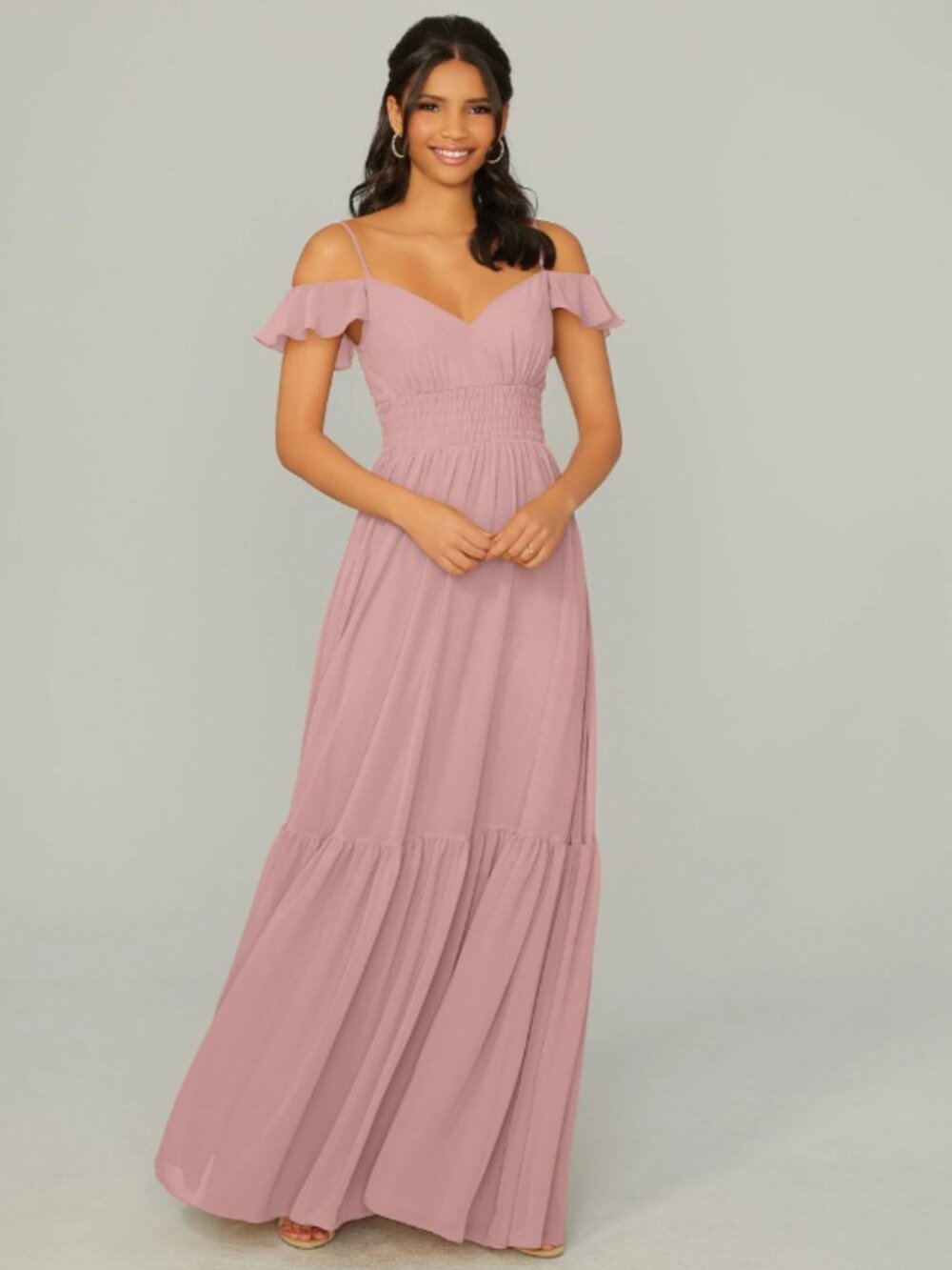 Morilee Dusty Rose Ruffle Strap Maxi Dress
